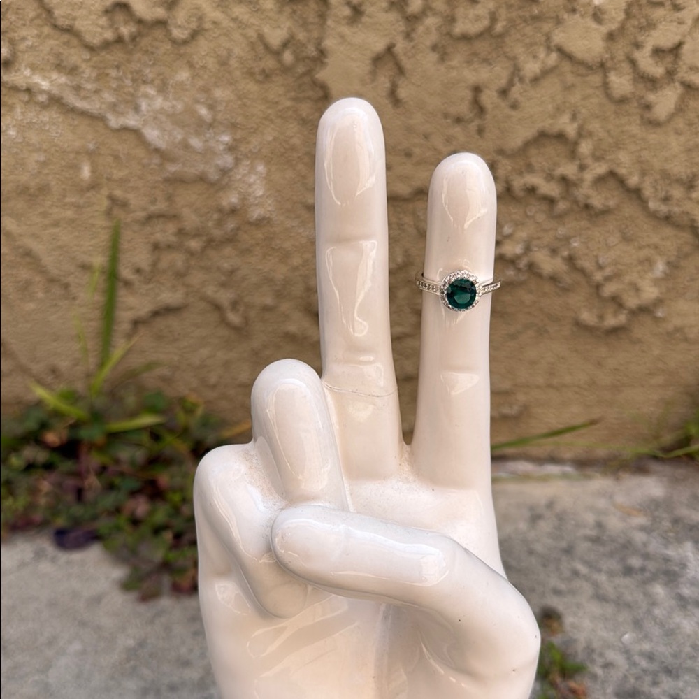 Vintage Green Circular Stone, Crystal Trim
